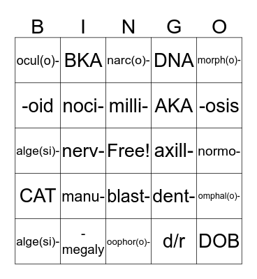 Medical  Bingo Card