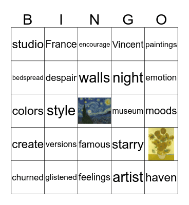 Vincent's Room Bingo Card