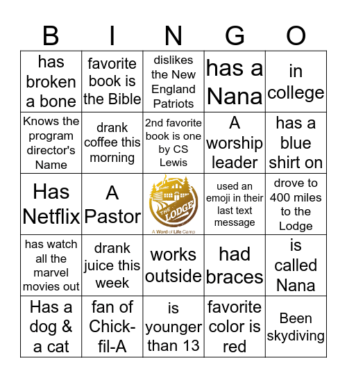 Lodge Fall Family 2018 Bingo Card