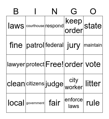 Why do we need government? Bingo Card