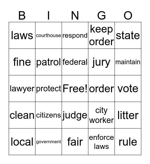 Why do we need government? Bingo Card