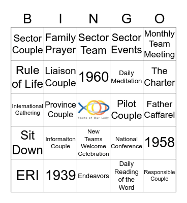 Teams of Our Lady Bingo Card