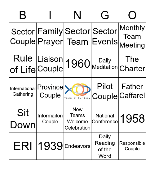 Teams of Our Lady Bingo Card