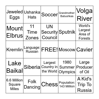 Russian Bingo Card