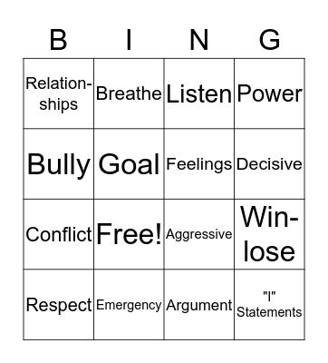 Competitive Conflict Style Bingo Card