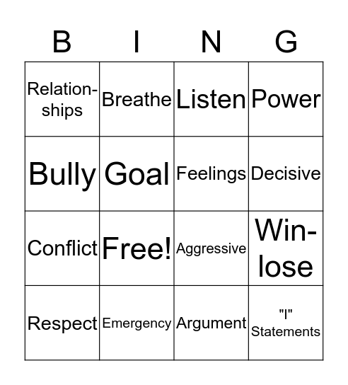 Competitive Conflict Style Bingo Card