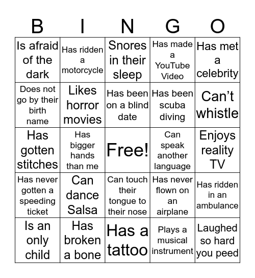 Human Bingo Card