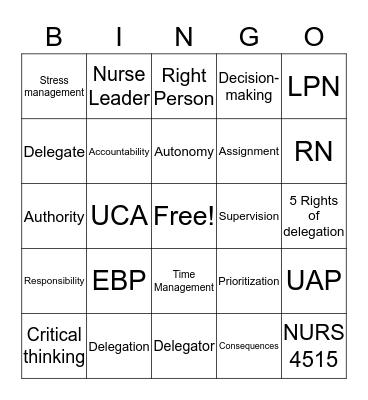 Delegation Bingo Card