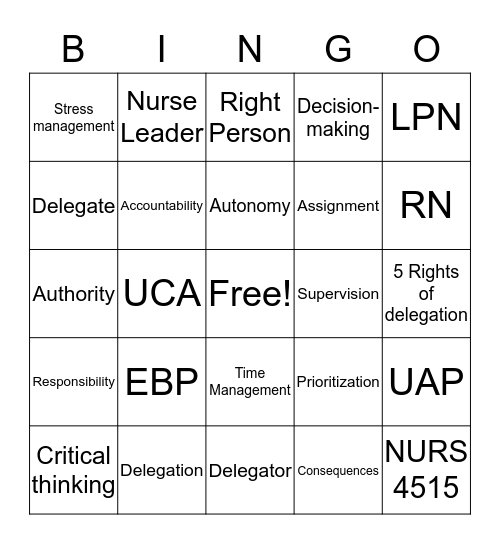 Delegation Bingo Card