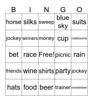 melbourne cup Bingo Card
