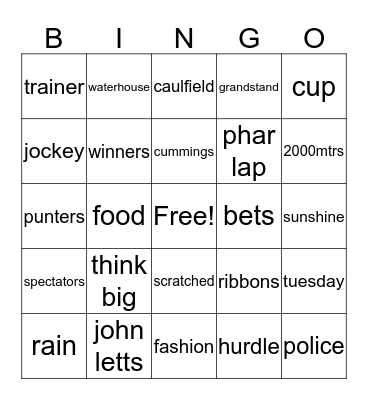 melbourne cup Bingo Card