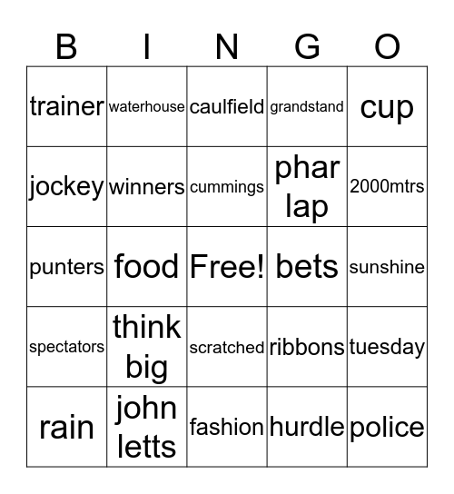 melbourne cup Bingo Card