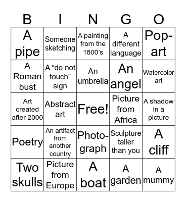 Art Museum Bingo Card