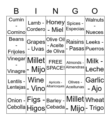 Foods of the Bible Bingo Card