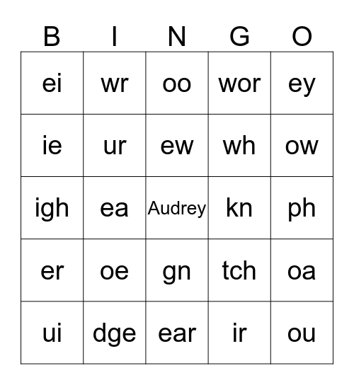 Phonics Bingo Card