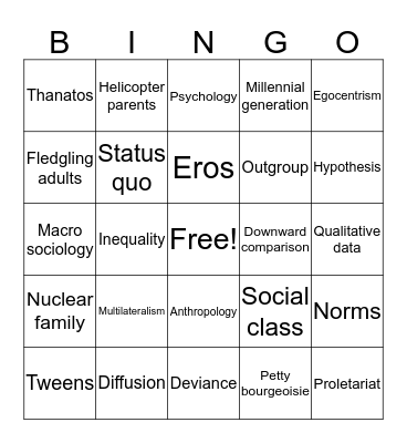 Social Science Bingo Card