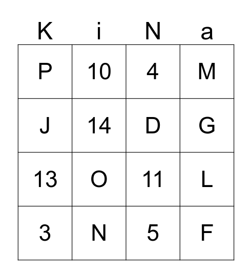 KiNa-Bingo Card