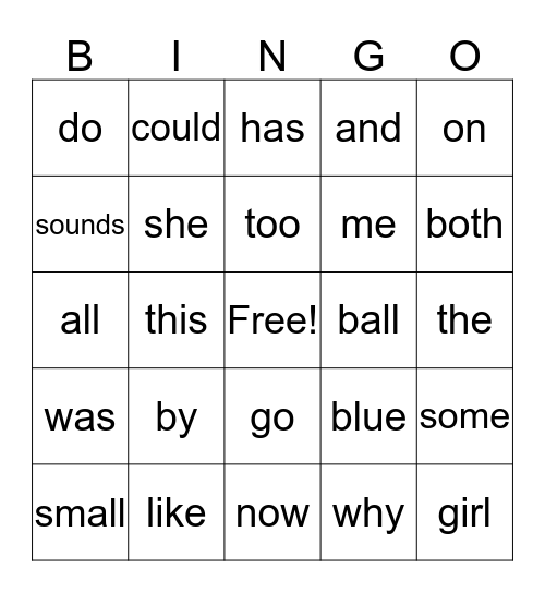 2nd Grade Bingo Card