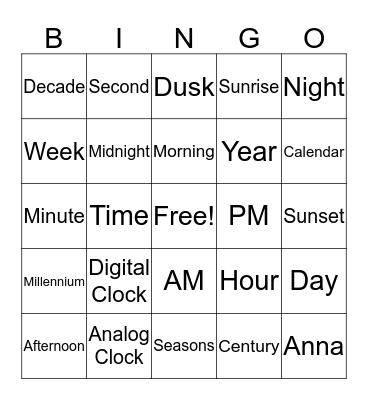 Time Bingo Card