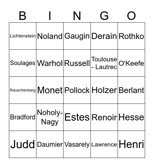 Albright Knox Bingo Card