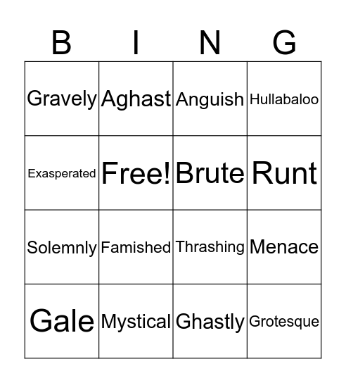 BFG Unit 4 BINGO Card
