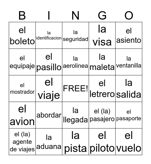 ¡A viajar! Bingo Card