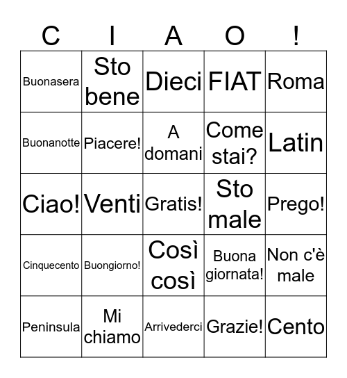 TOMBOLA! Bingo Card