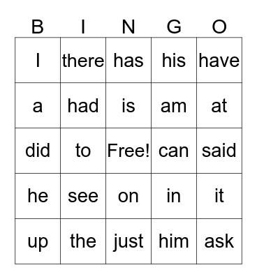 Unit 1 Sight Words Bingo Card