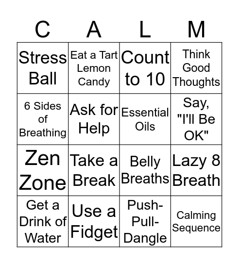 CALM Bingo Card