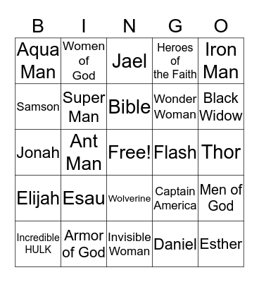 Super Heroes of the Faith Bingo Card