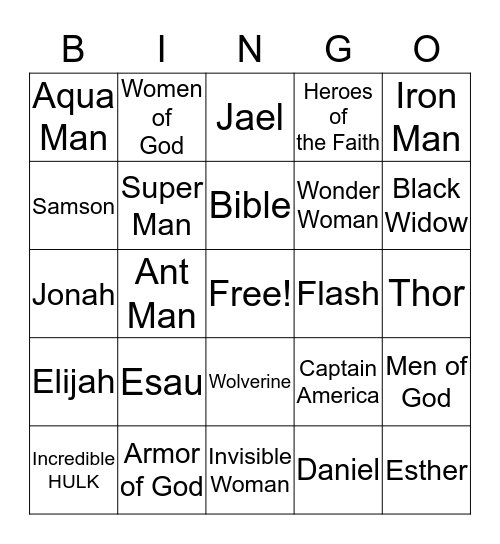 Super Heroes of the Faith Bingo Card