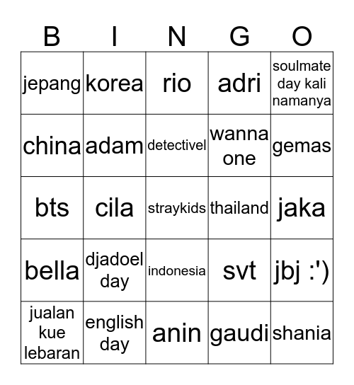Untitled Bingo Card
