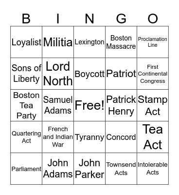 Chapter 5 Bingo Card