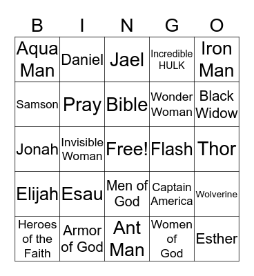 Super Heroes of the Faith Bingo Card