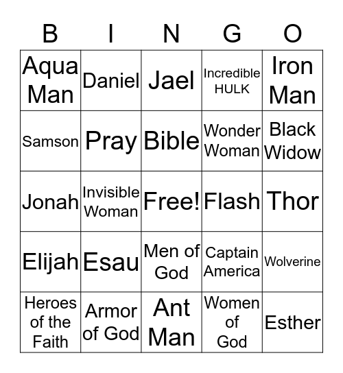 Super Heroes of the Faith Bingo Card