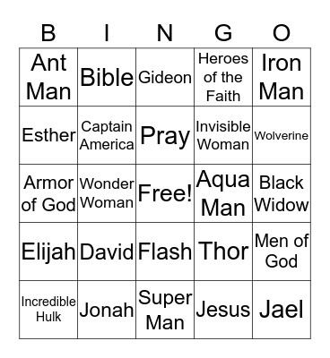 Super Heroes of the Faith Bingo Card