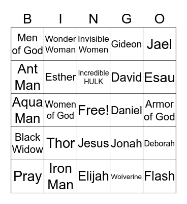 Super Heroes of the Faith Bingo Card