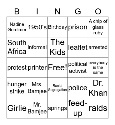 A Chip of Glass Ruby  Bingo Card