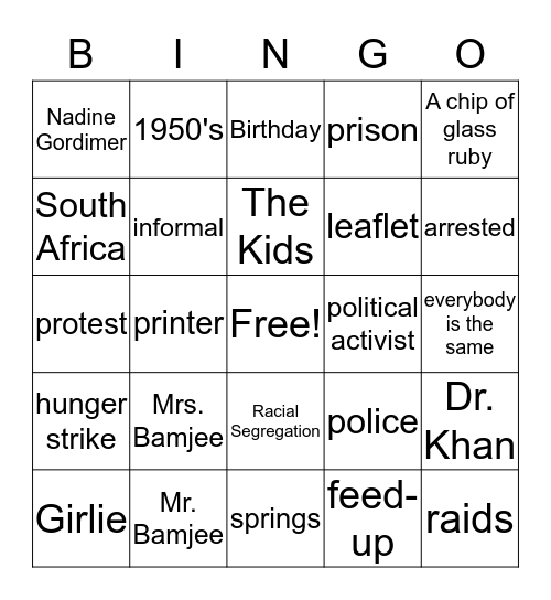 A Chip of Glass Ruby  Bingo Card