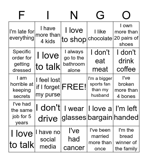 My Finger Print Bingo Card