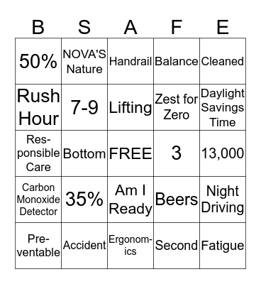 WINTER SAFETY BINGO Card