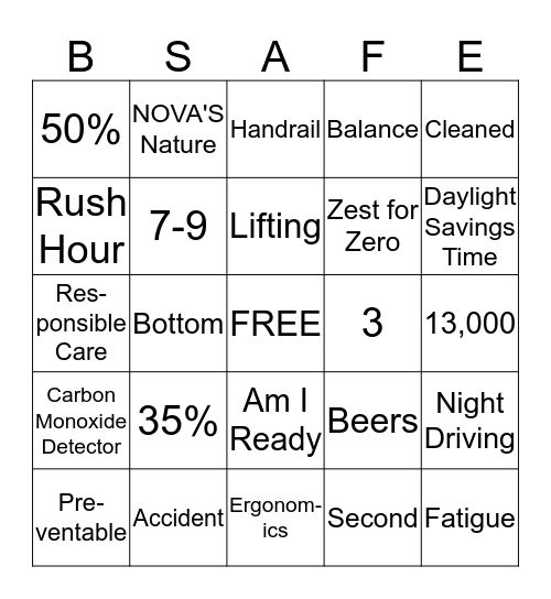 WINTER SAFETY BINGO Card