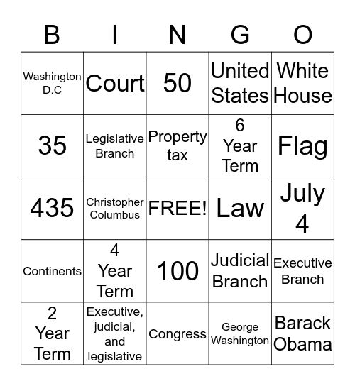 Government! Bingo Card