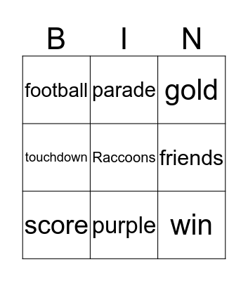 Homecoming! Bingo Card