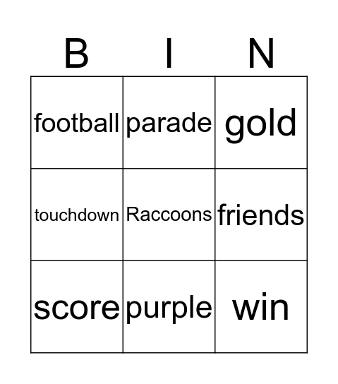 Homecoming! Bingo Card