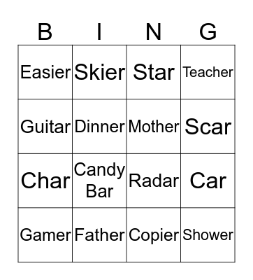 Final R Bingo Card