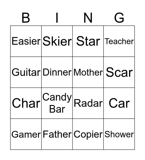 Final R Bingo Card