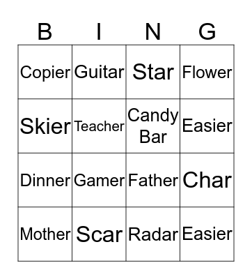 Final R Bingo Card
