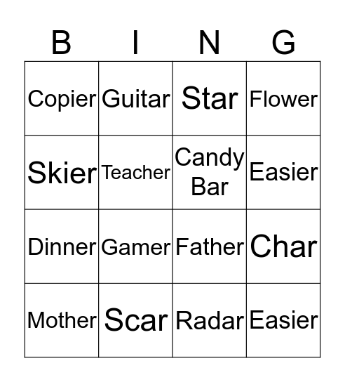 Final R Bingo Card