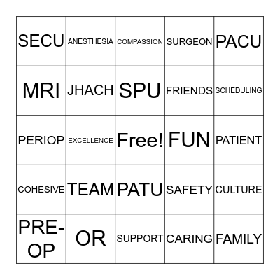 SURG-INGO Bingo Card